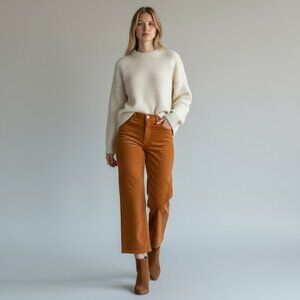 AG Adriano Saige Wide Leg Crop High Rise Corduroy Pant Gold Orange Apricot